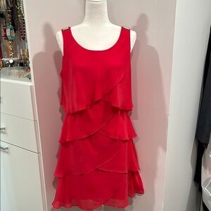 S.L. Fashions Pink Asymmetrical Ruffled Mini Dress